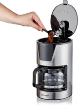 Cloer 6-kopps filter espressomaskin, skonsam varmhållningsfunktion, glaskaraff, mätsked, vattennivåindikator, antidroppsystem, automatisk avstängning, filterstorlek 1x2, 550W, rostfritt stål