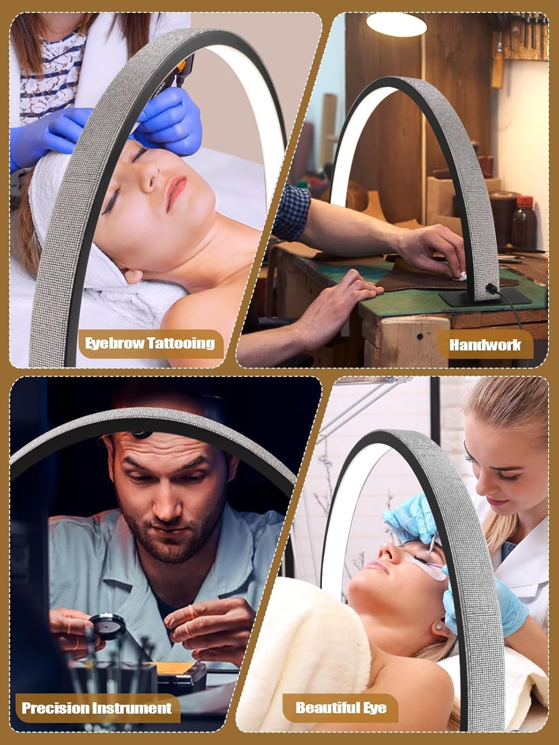 Kalolary Lampadaire, Lash Lumière Pour Extensions De Cils Regglable À 360°, 3000K-6000K Demi-Lune Lamp, Lamp De Beauté (Halvmånelampa)