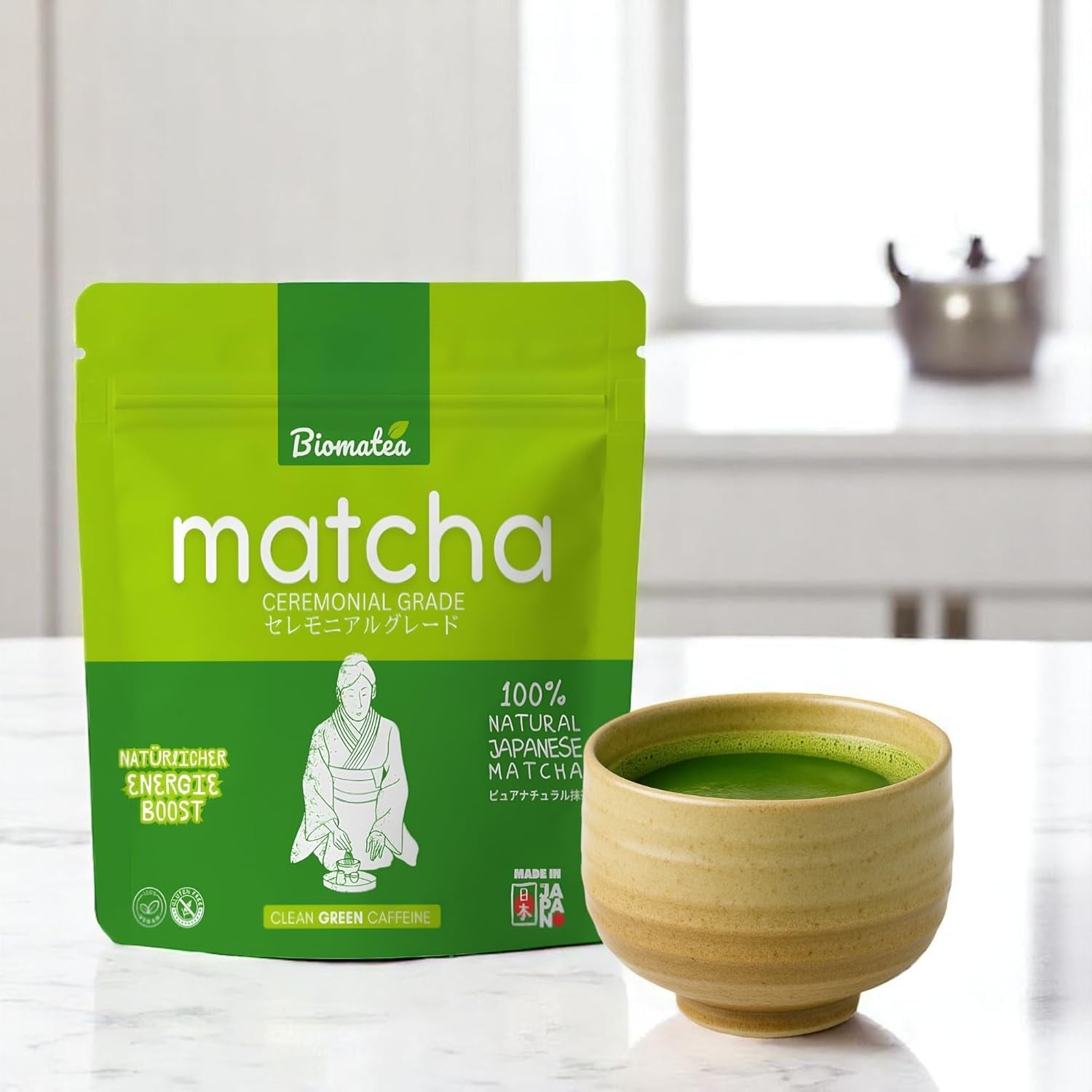 50G Matcha av ceremoniell kvalitet från Japan - 100 % naturligt, fri från bekämpningsmedel och testat - Stenmald - Moegi Matcha Premium japanskt tepulver