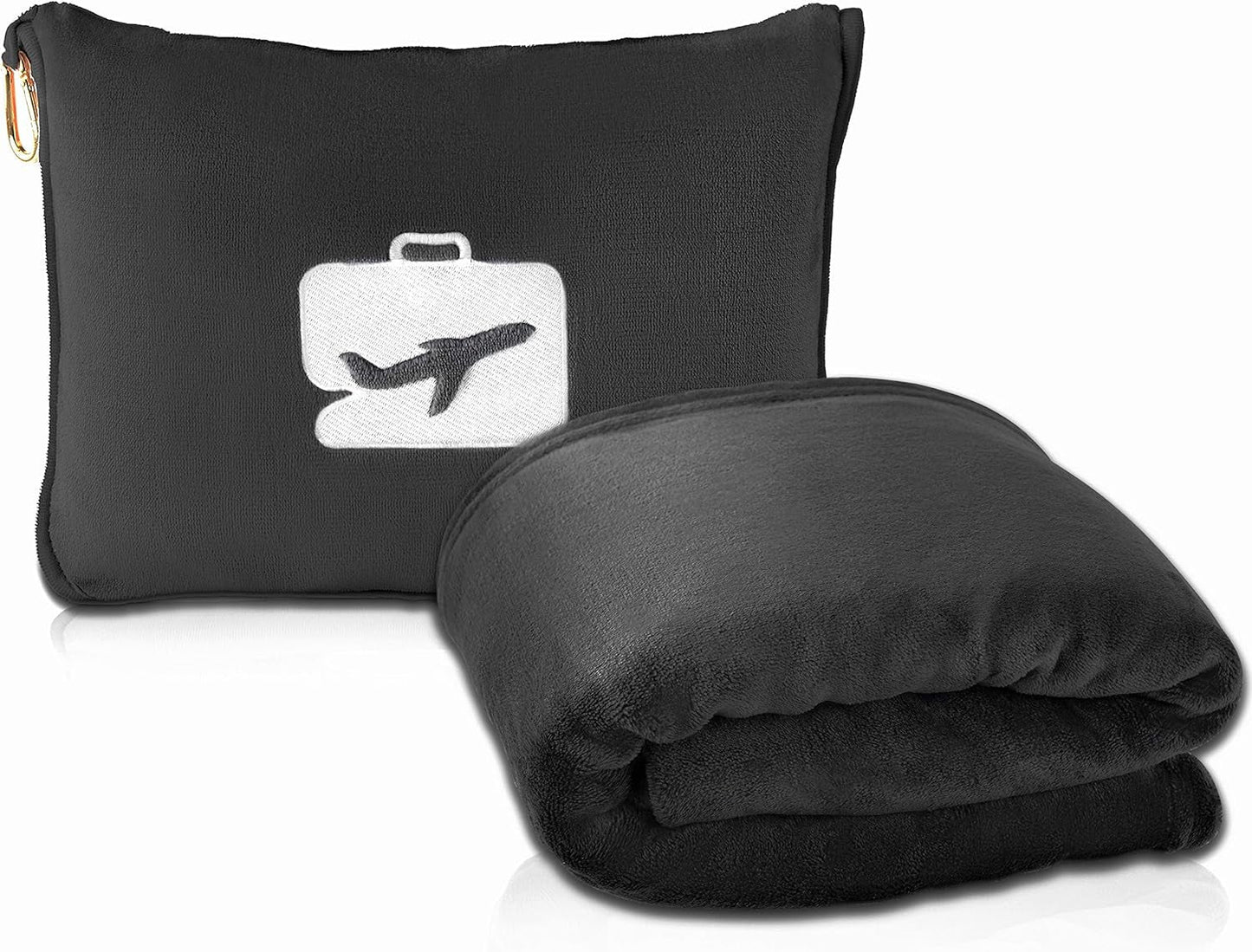 Eversnug resefilt och kudde - Mjuk 2 i 1 flygplansfilt med mjukt kuddfodral, handväska och ryggsäckshållare (burgunderröd) Resekuddar Naty Shop Svart