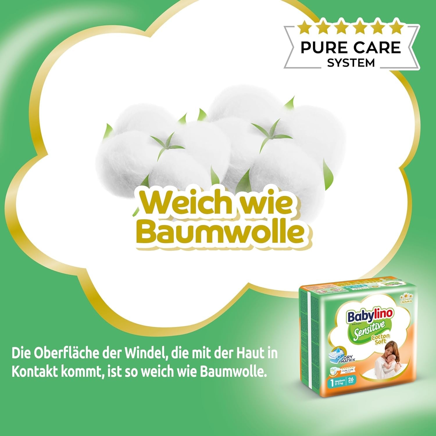 Känsliga barnblöjor, storlek 1, nyfödd (2-5 kg), 26 st