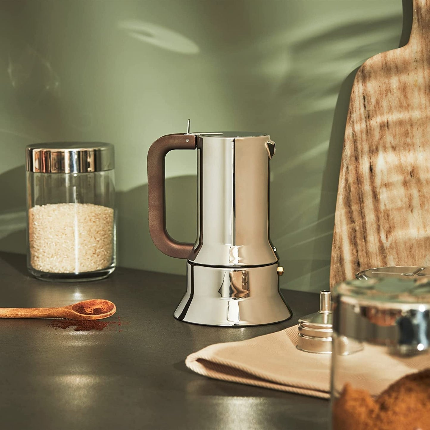 Alessi 9090/6 Espresso med 6 koppar för induktion, rostfritt stål, silver, 15,5 x 13,5 x 27 cm