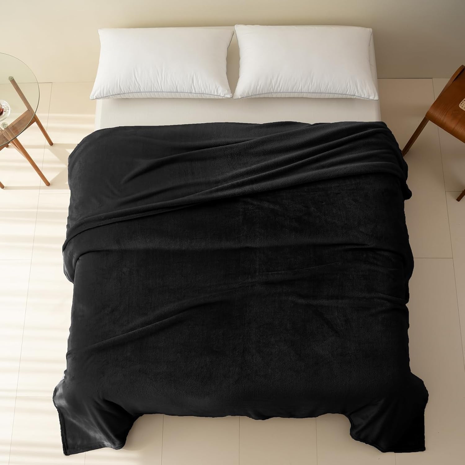Mysig filt Fluffig fleecefilt 130 X 150 cm Sängfiltar Sofffilt Stora mjuka filtar och slänger för vuxna Soffdukar Varma Maskintvättbara Svarta Sängar och filtar God natt