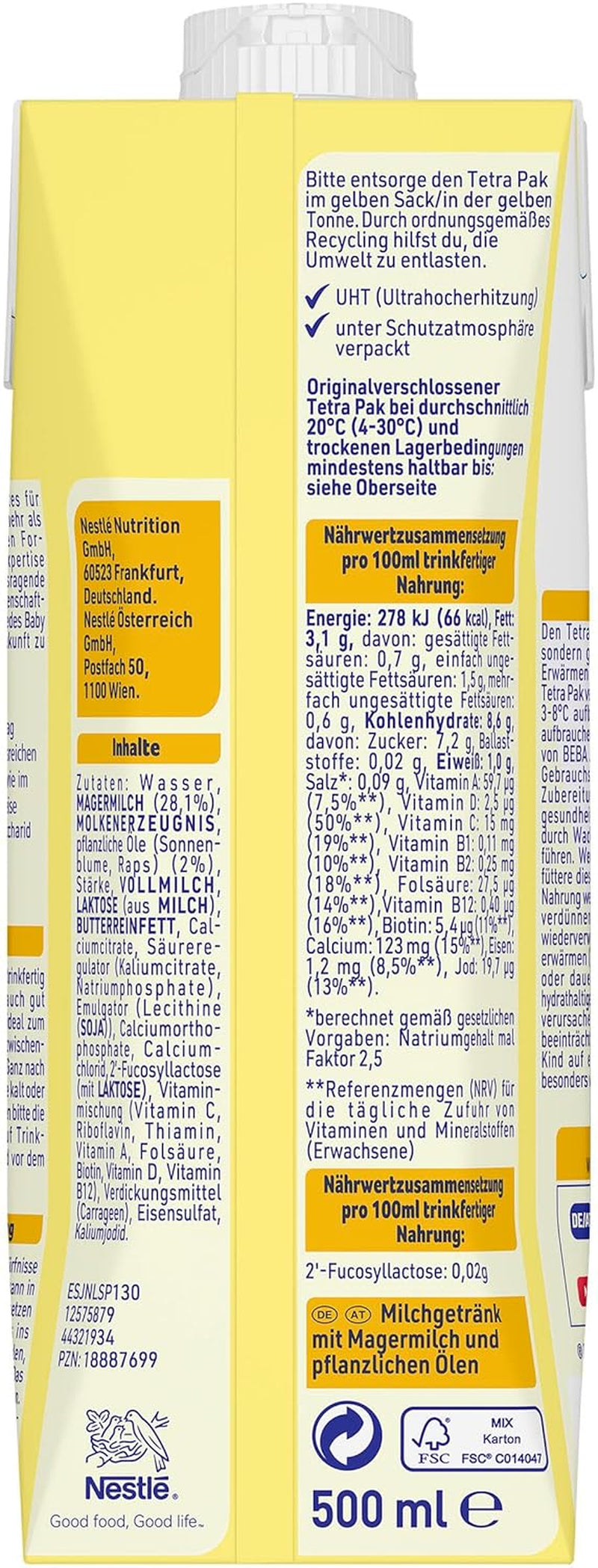 BEBA Junior Drickfärdig mjölkdryck 1-3 år, med HMO, åldersanpassat proteininnehåll, palmoljefri, fiskoljefri, småbarnsmat, 12-pack (12 x 500 ml)