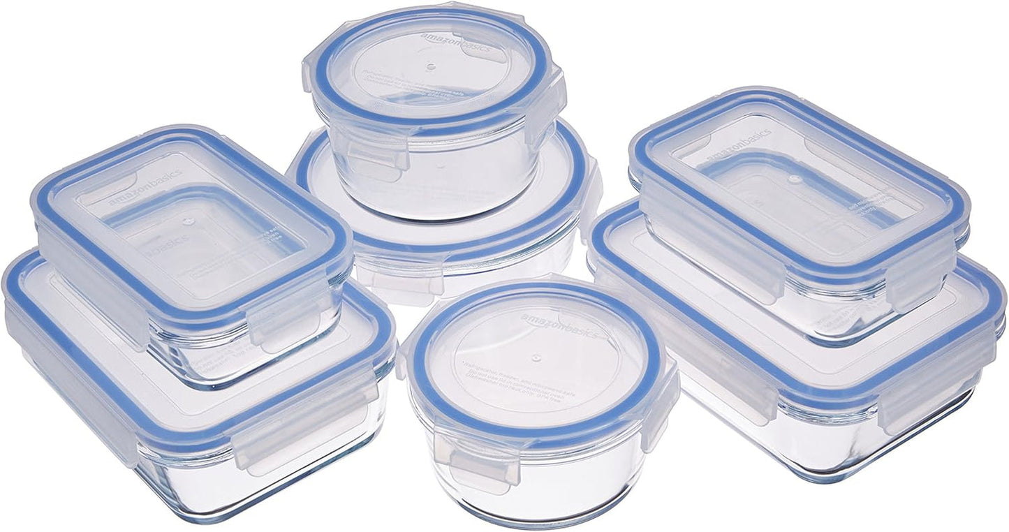 Amazon Basics matbehållare i glas med lock 20-pack (10 behållare + 10 lock) BPA-fri klarblå matförvaringslådor Naty Shop 14-pack enkel