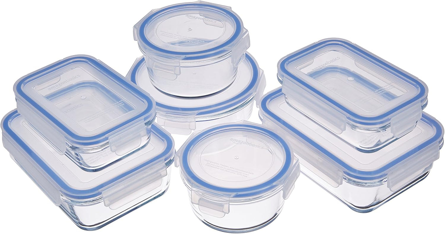 Amazon Basics matbehållare i glas med lock 20-pack (10 behållare + 10 lock) BPA-fri klarblå matförvaringslådor Naty Shop 14-pack enkel