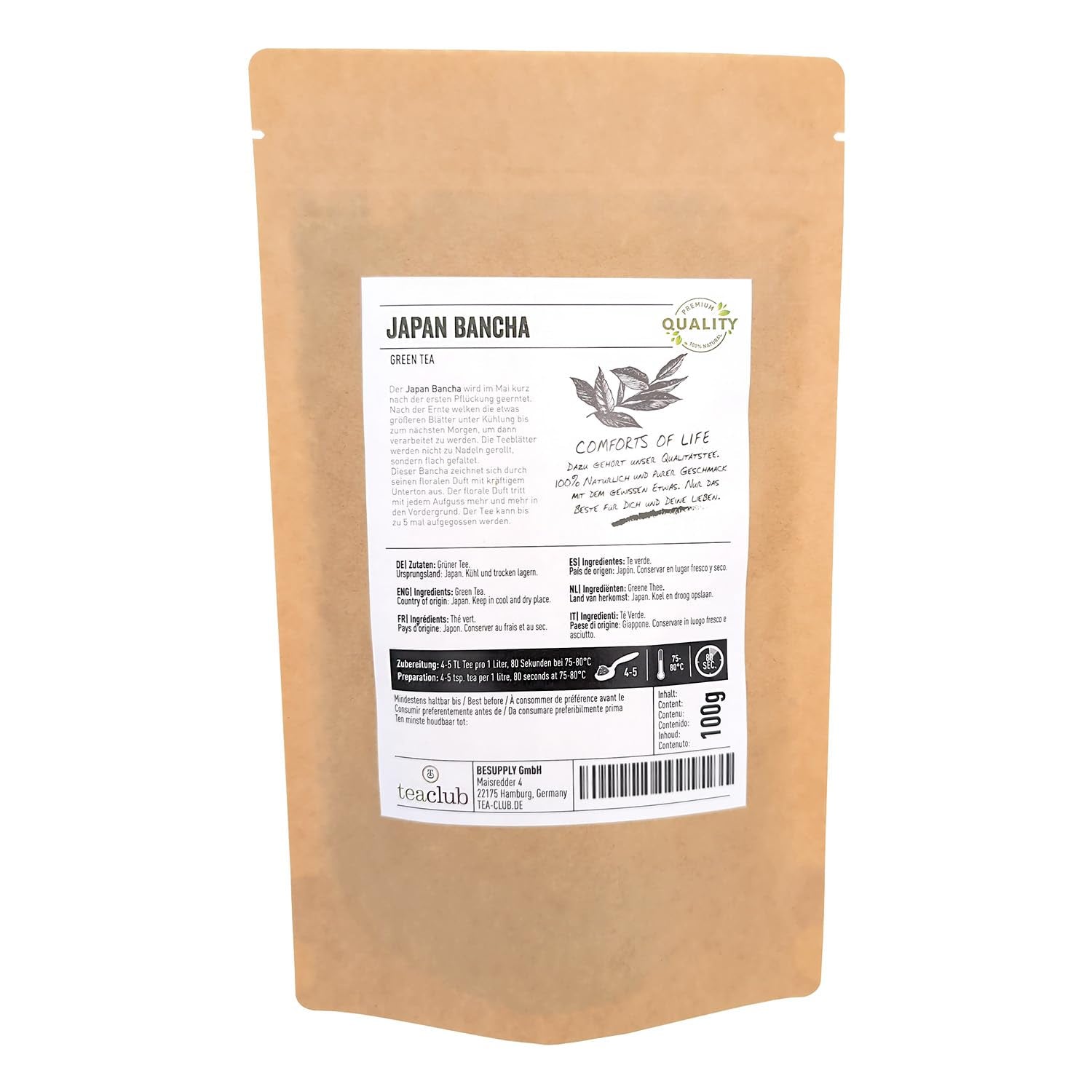 Bancha japanskt grönt te löst 100 g, aromatiskt och delikat japanskt grönt te, Teaclub Green Tea