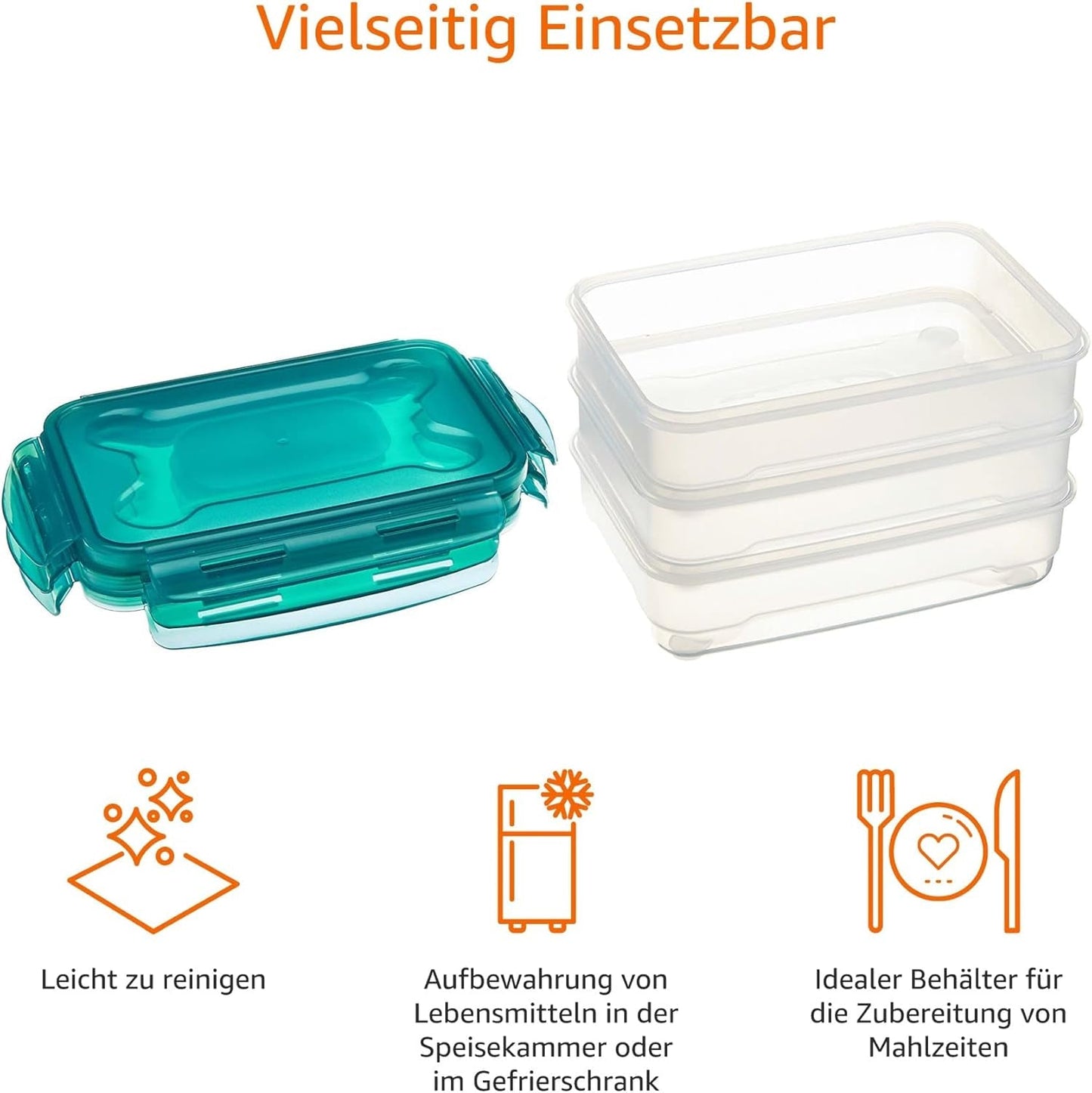 Amazon Basics frysbehållare i ett set, med lock, läckagesäkra, stapelbara, kyl/frys, BPA-fri, plast-, mikrovågs- och diskmaskinssäker, 3 x 1,2 l, klara matförvaringslådor Naty Shop