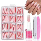 False Nails Set - 240 stycken Franska falska naglar limma på - Rosa Vit Gradient Design Konstgjorda naglar Heltäckande mjuk gel Naturlig och bekväm att bära (rosa mandel)