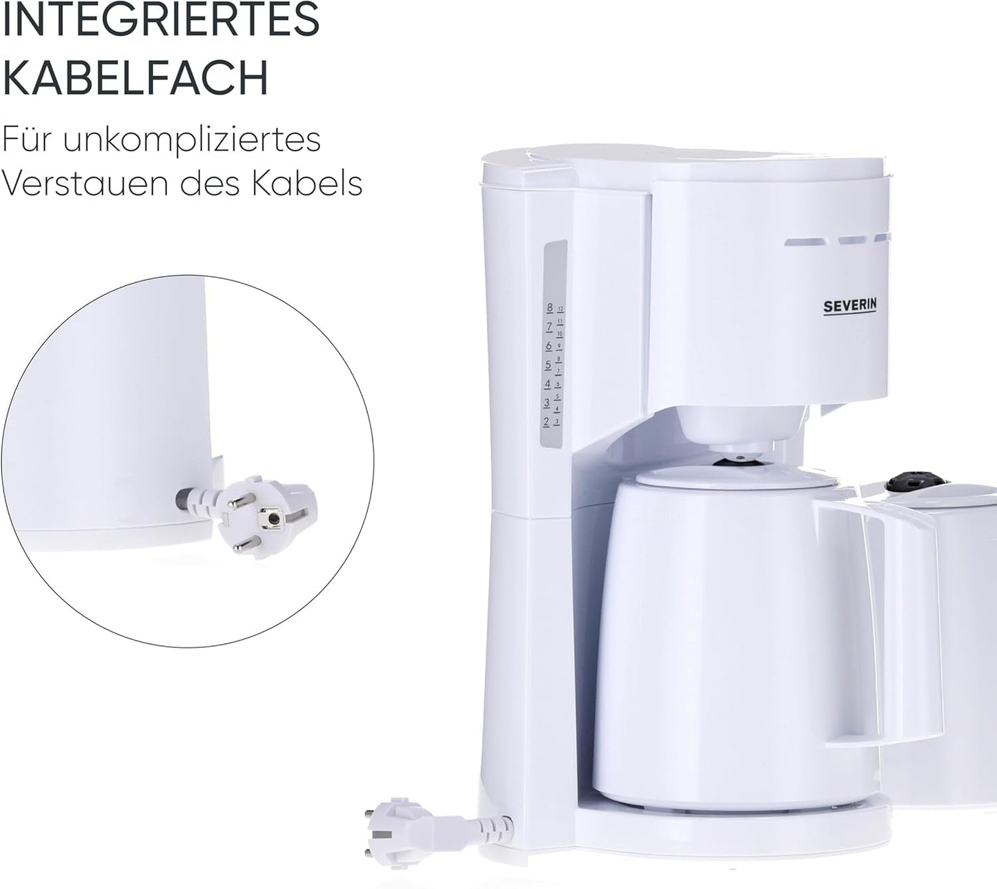 Severin espressomaskin med filter och 2 termokannor, espressomaskin med lock, droppfri upphällning, lång temperaturhållning, automatisk avstängning, 1000 W, ca. 1 liter, vit, KA 9309