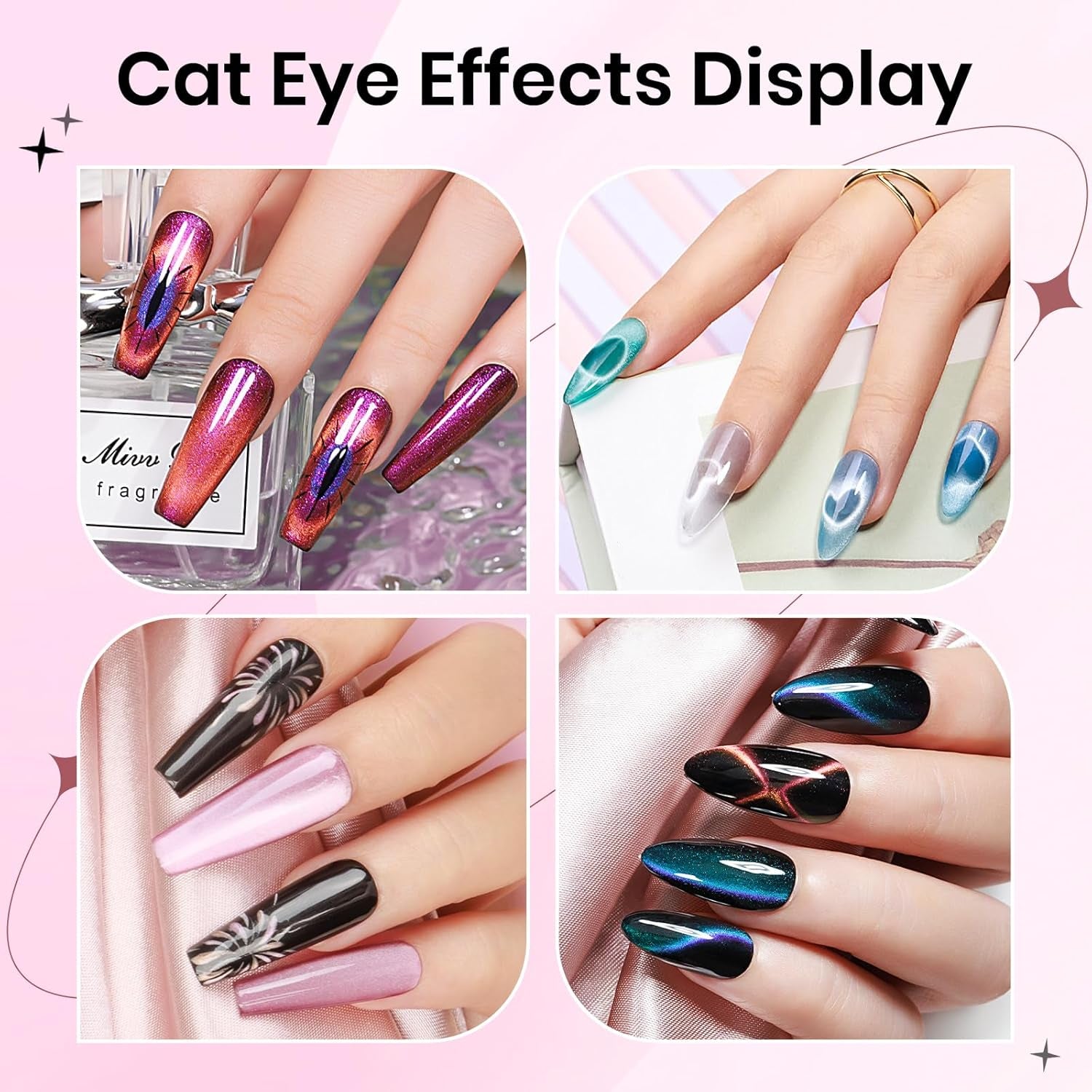 SUPWEE 5 i 1 Nagelmagnetverktyg, Pink Cat Eye Magnet Für Nägel Multifunktions Magnetstift DIY Magic 3D Magnet Stick Pen Set Nail Art Magnet Stick Für Nail Art Diy-Zubehör