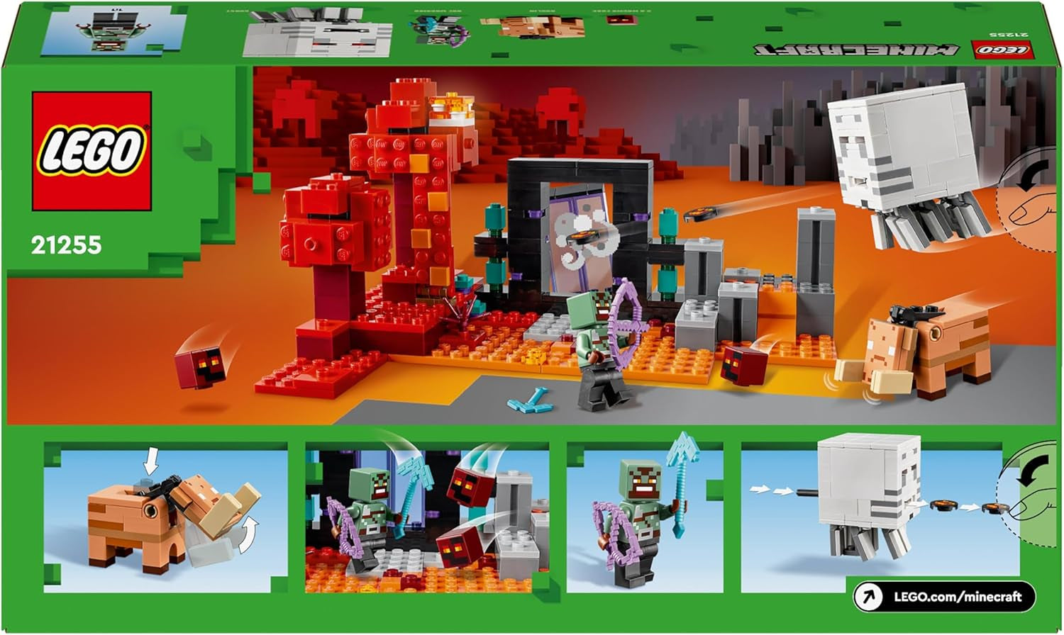 LEGO Minecraft Ambush at the Nether Portal Nether-leksak för barn med stridsscener och legendariska figurer inklusive spökpresent för spelare pojkar och flickor 8 år gamla 21255 Byggset Besuche den LEGO-Store