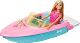 Barbie Speedboat Set, Barbie Doll med blont hår, Rosa flytväst, Båt, Valp, Tillbehör, Presenter för 3+, Grg30 Naty Shop Dolls