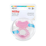 Nuby Teethe-eez mjuk silikonbitring | Tandningshjälp i silikon med strukturerad yta för att massera tandköttet | Hygieniskt överdrag ingår | Rosa | Från 3 månader