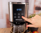 Rommelsbacher FKM 1000 filter espressomaskin - 1,5 liters vattentank för 12 koppar kaffe, glaskaraff, fördröjd start, varmhållningsfunktion, aromfunktion, avtagbar filterhållare 1x4