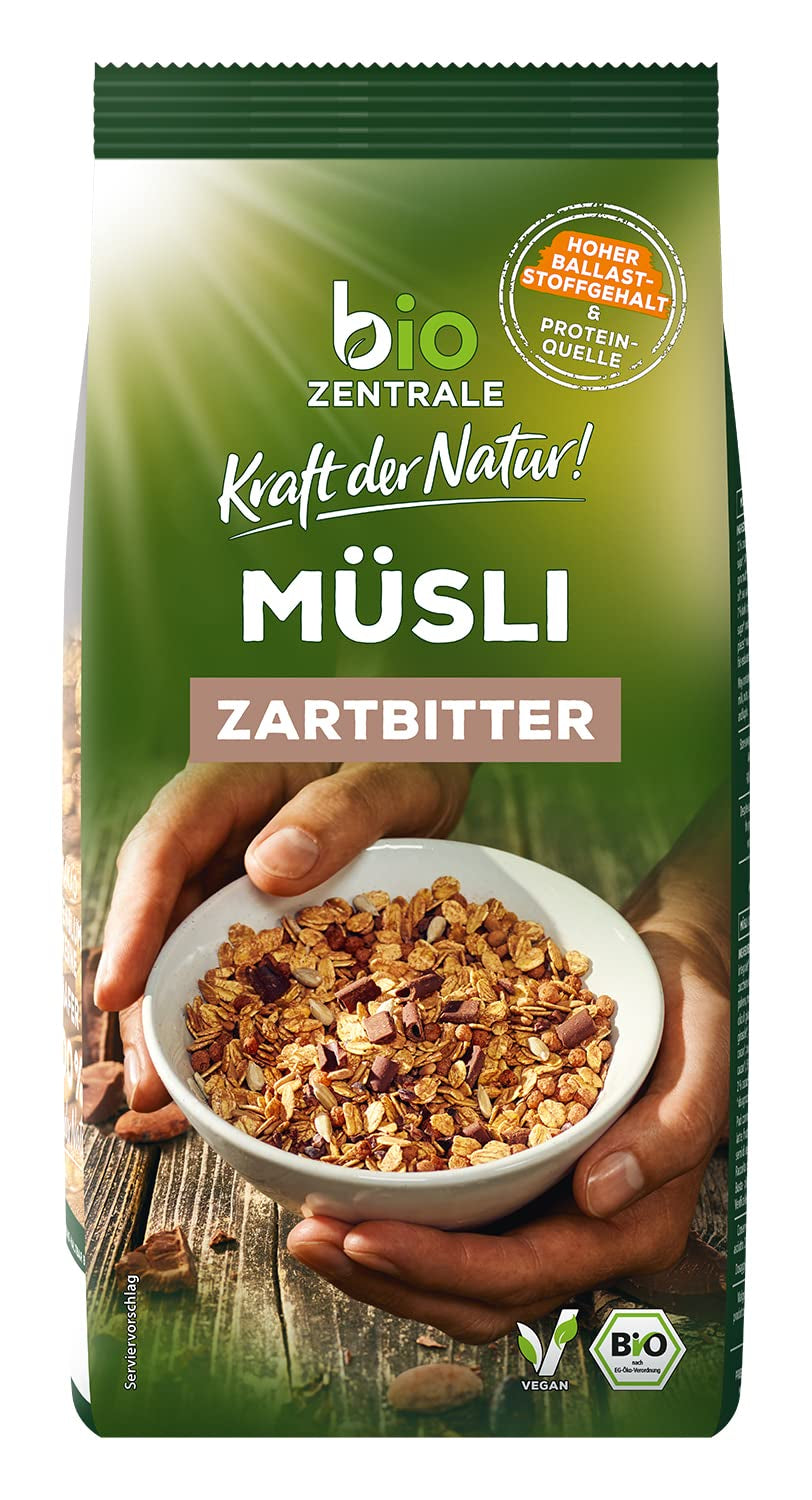 Biocentral müsli med mörk choklad | 500g Ekologisk Vegan | Perfekt för frukost och din kopp takeaway-müsli | Alternativ till müslibars
