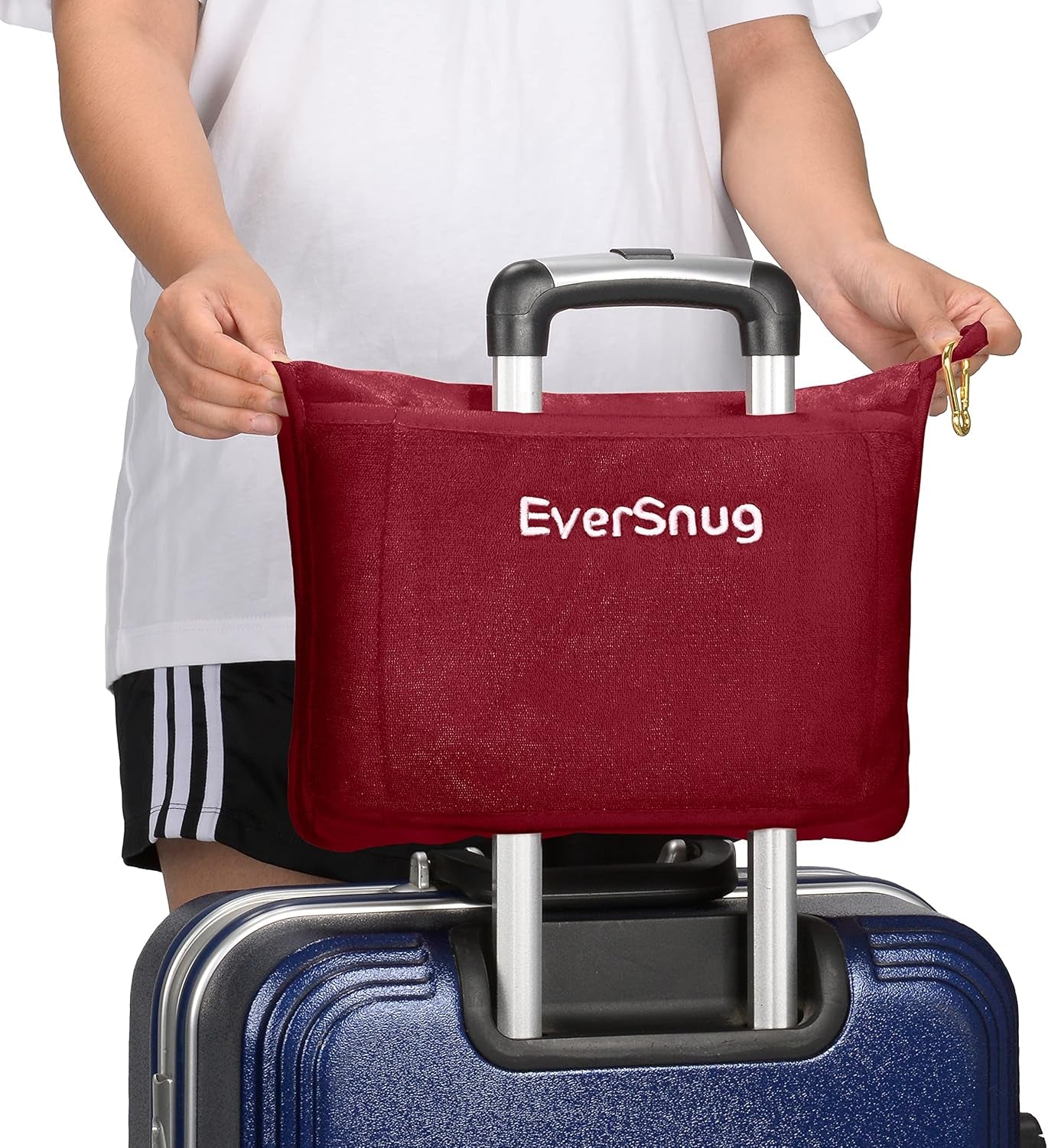 Eversnug resefilt och kudde - Mjuk 2 i 1 flygplansfilt med mjukt kuddfodral, handväska och ryggsäckshållare (burgunderröd) Resekuddar Naty Shop