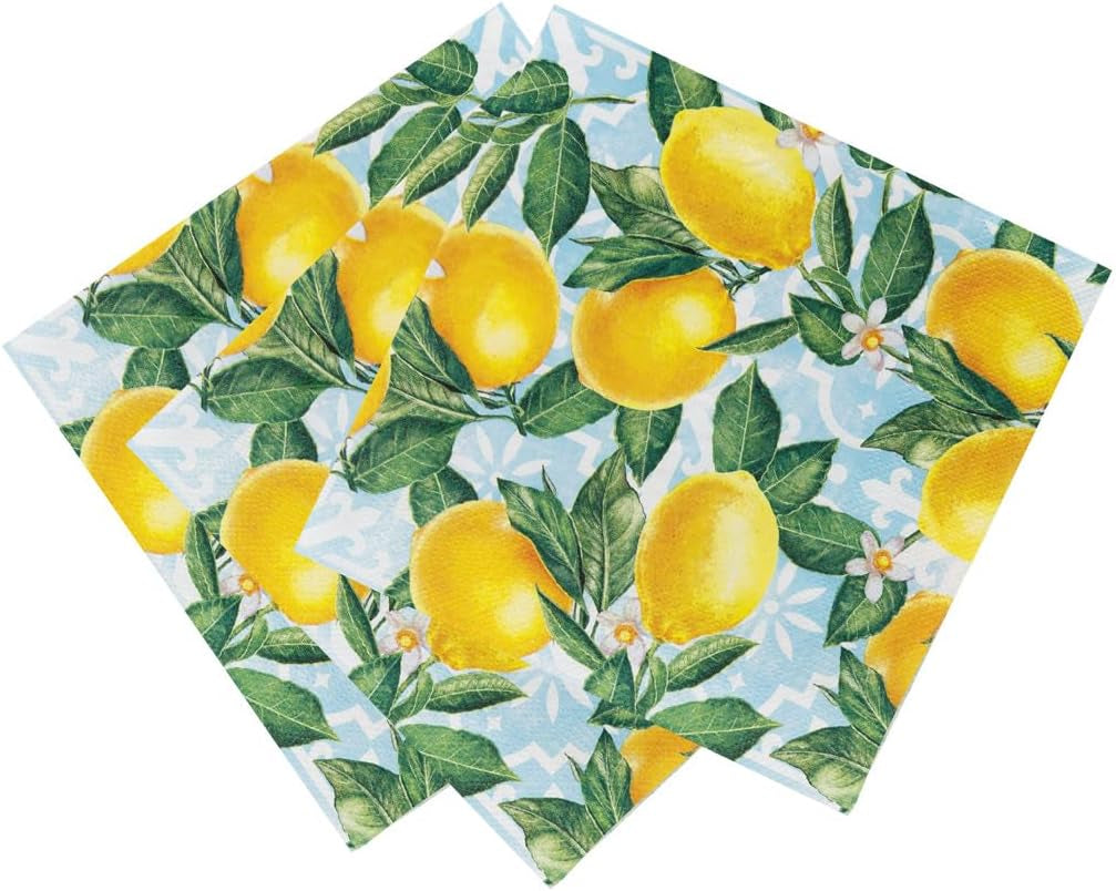 Talbord 20 X Pappersservetter Citron 20 Pack | Engångsservis med levande tema för minnesvärda sammankomster, sommarfester, brudduschar, luncher, ljusa