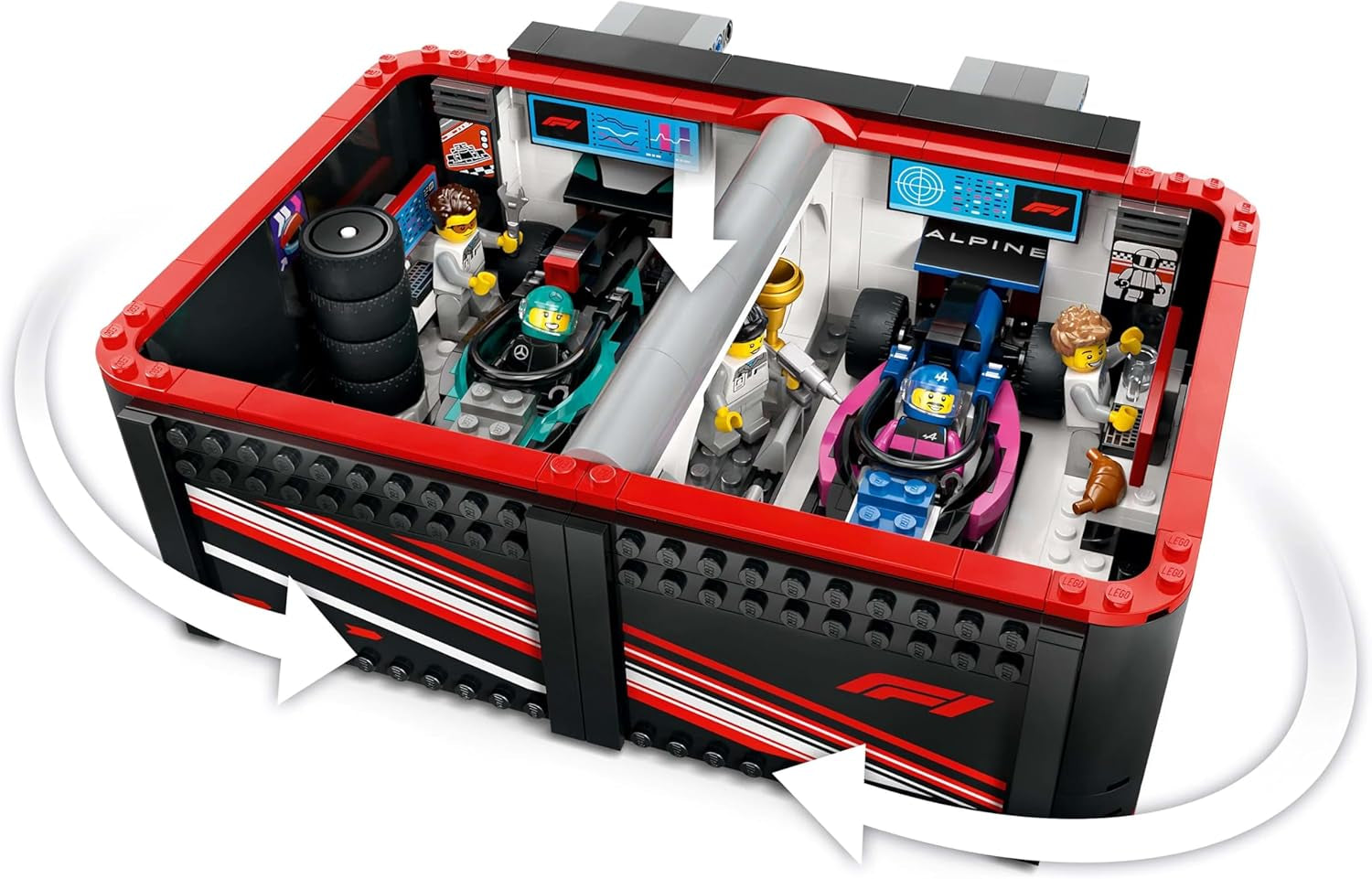 LEGO City F1 Garage med Mercedes-Amg och alpina racerbilar - Formel 1 racerbil med 2 förare och 4 mekaniska minifigurer - Present för pojkar och flickor 7+ och fans 60444 Besuche den LEGO-Store byggset
