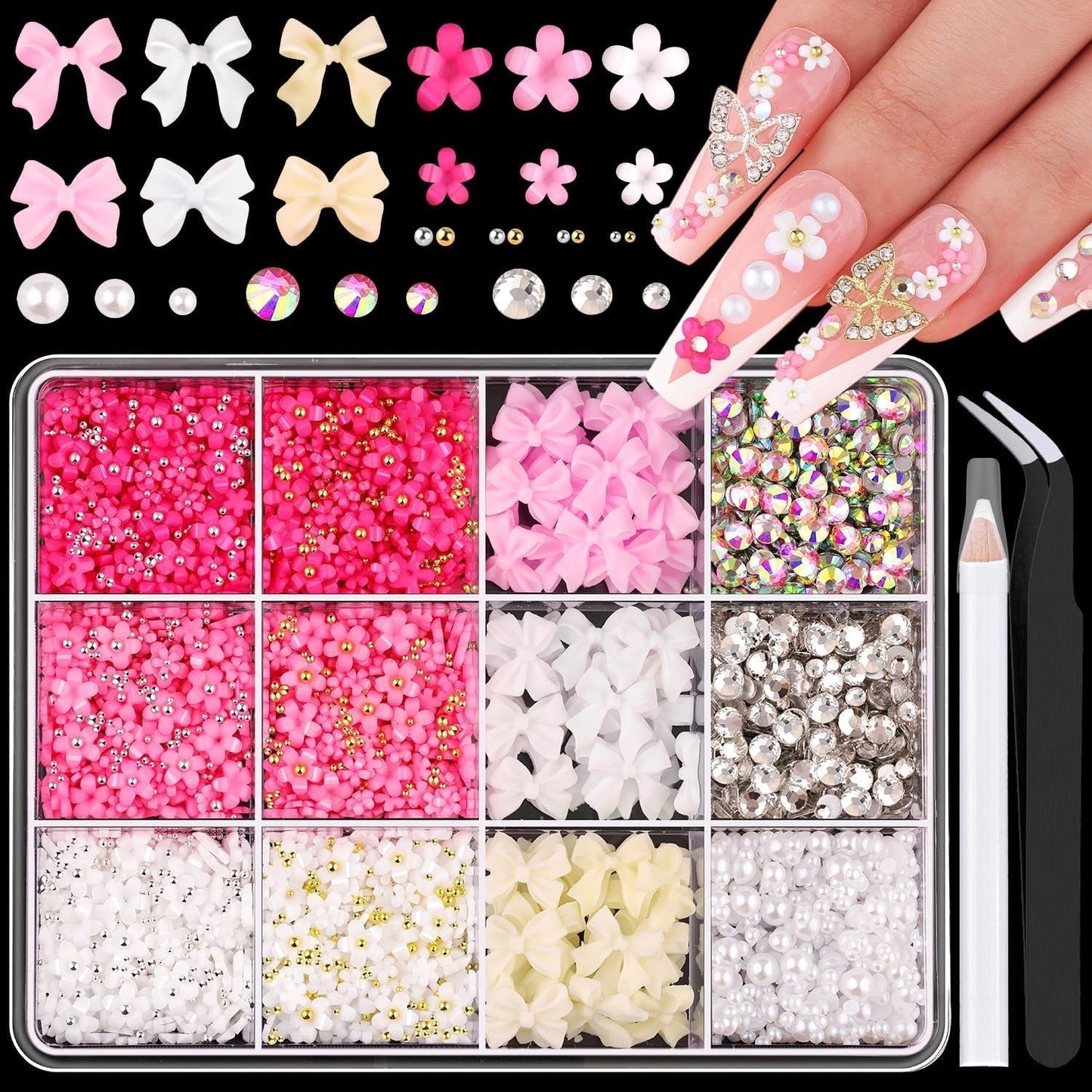 GZMAYUEN 920st Guld Silver Flatback Perlen Für Nägel, Halbrunde Weiße Beige Nail Perlen, Kleine Halbrunde Flatback Perlen Für DIY Nail Art Decor