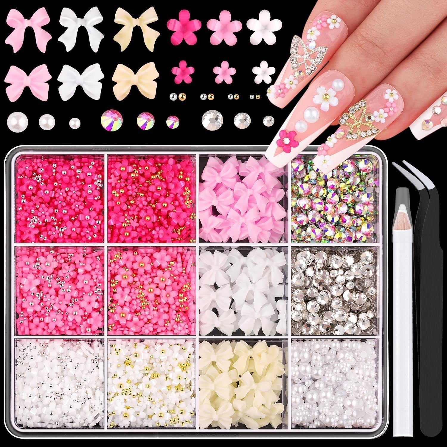 GZMAYUEN 920st Guld Silver Flatback Perlen Für Nägel, Halbrunde Weiße Beige Nail Perlen, Kleine Halbrunde Flatback Perlen Für DIY Nail Art Decor