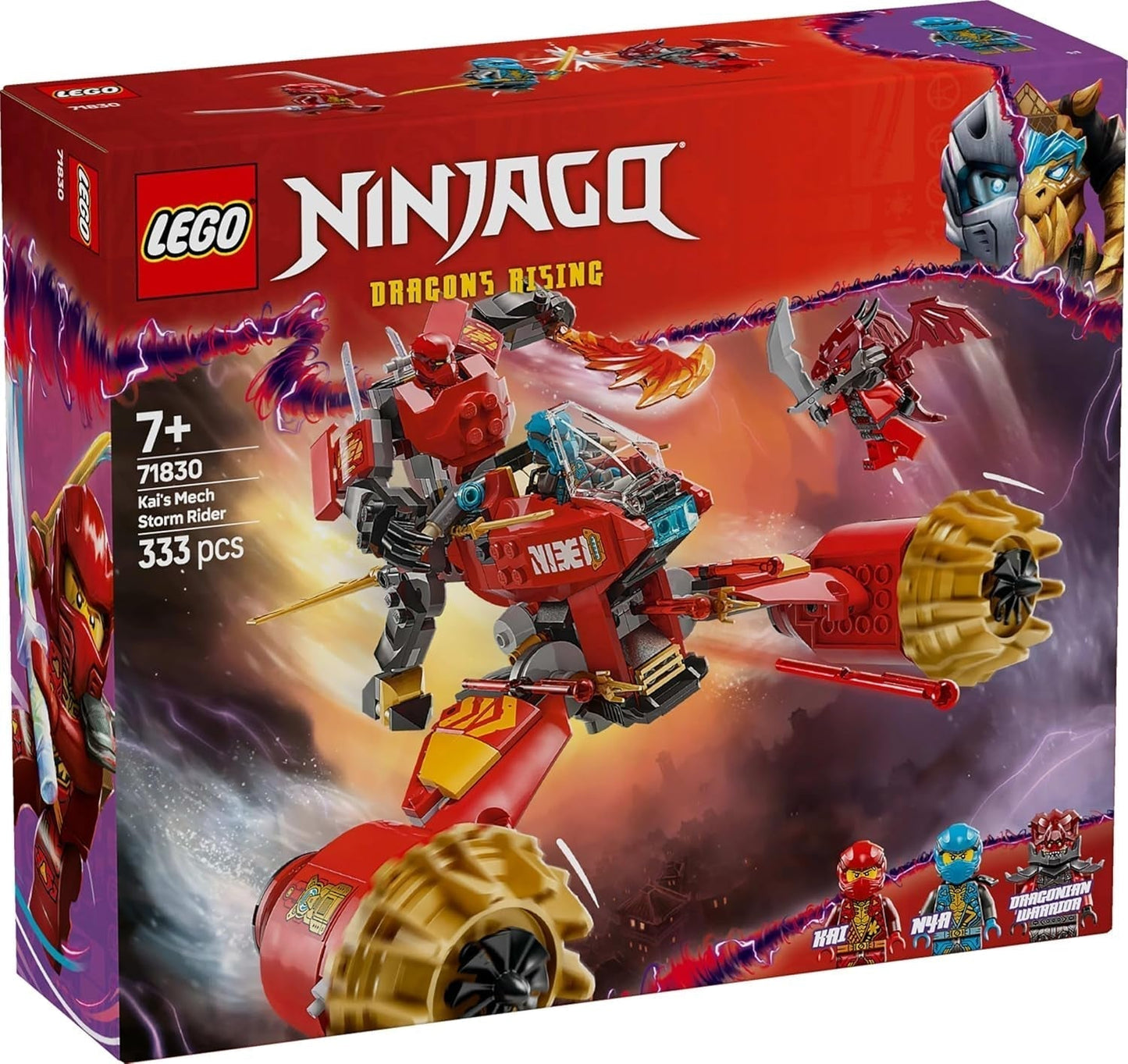 LEGO NINJAGO Kai's Storm Rider Mech - Flygande motorcykelleksak med 3 minifigurer - Mek med rörligt huvud, armar och ben - Byggleksak - Present till pojkar och flickor i åldern 7+ 71830 Byggset Besuche den LEGO-Store