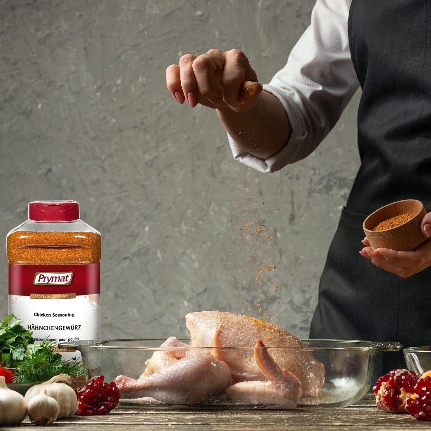 Prymat Hähnchengewürz 1100g, Gewürzmischung für Hhn, Turkiet, Ente, Gans, Grillgewürze, Marinade für Fleisch im Streuer