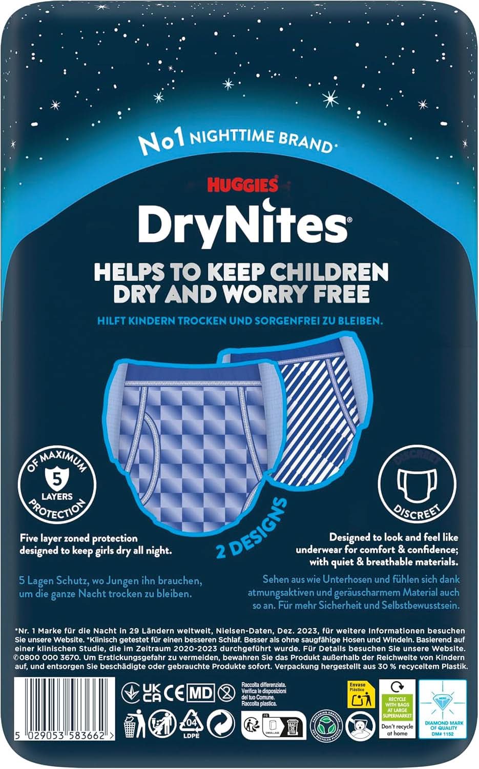 Huggies Drynites Nachtwindeln Bei Bettnässen, Für Jungen Ab 13 Bis Ca. 17 Jahre (48-60 KG), 27 Stück (3X9), Monatspack, Naty Shop för blöjbyxor