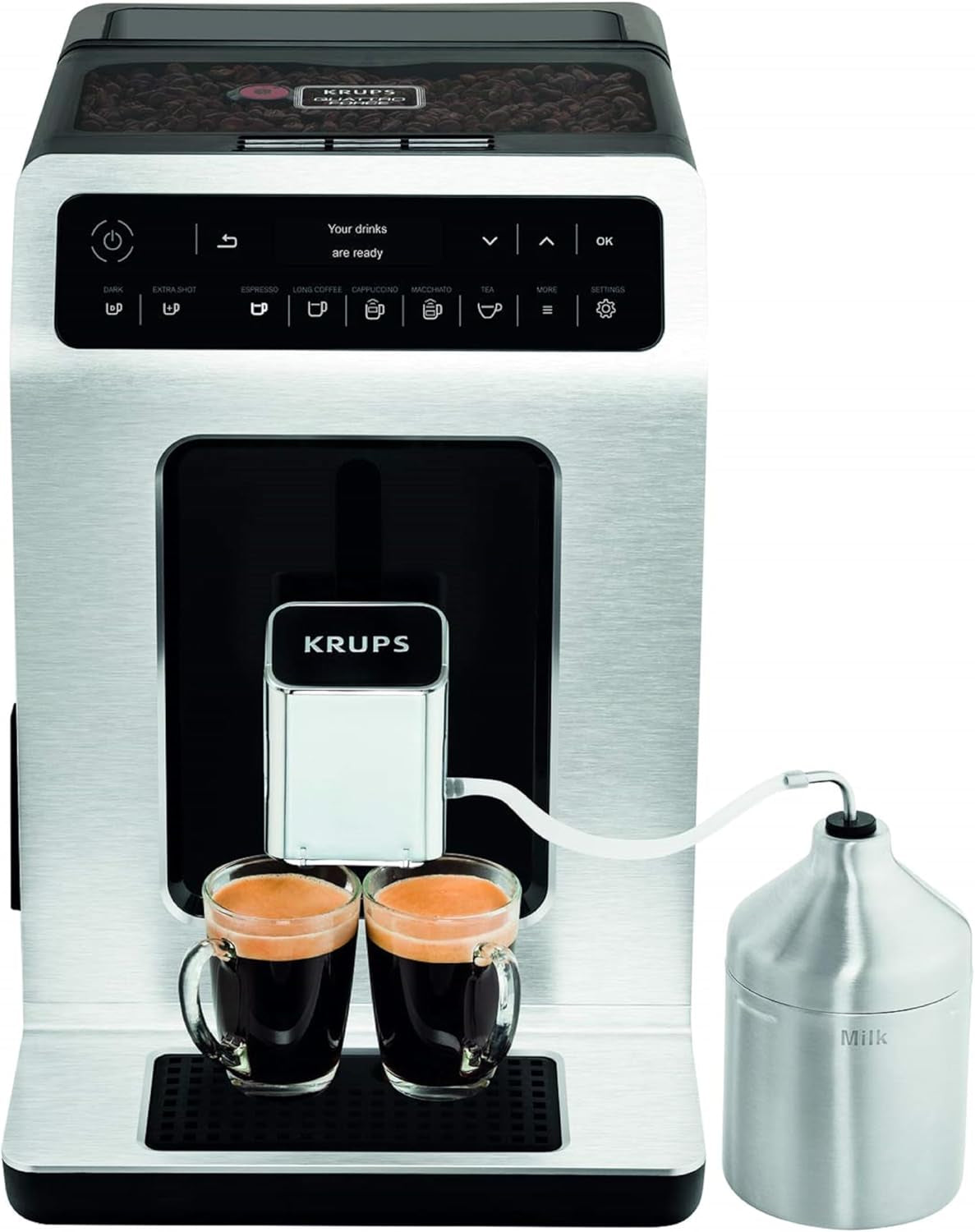 KRUPS Evidence En automatisk espressomaskin med mjölkslang, entrycks cappuccino, 12 specialdrycker, 2-koppsfunktion, färgdisplay, espressomaskin, TÜV-certifikat, svart, EA895N10