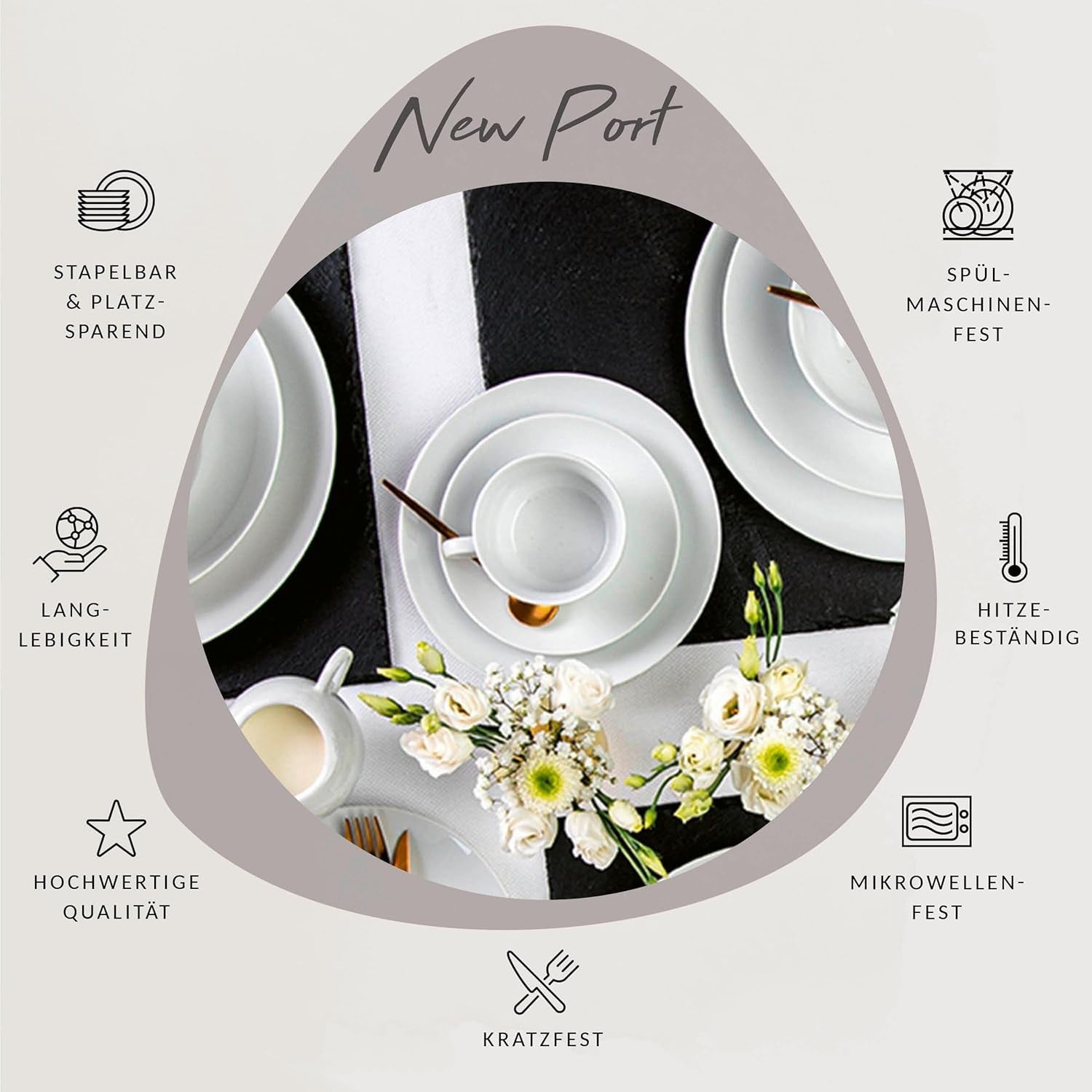 Sänger New Port kaffekoppsset, 12 koppar set för 6, vita porslinskoppar och fat, 150ml | PREMIUM KOLLEKTIONEN