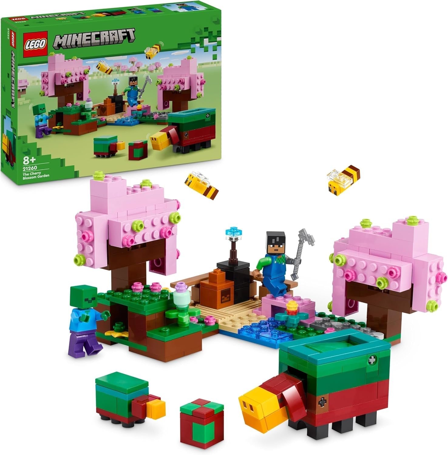 LEGO Minecraft Cherry Blossom Orchard Toy Garden att utforska med solig, sniffer, zombie och bin Gamerpresent för pojkar och flickor 8 år gamla 21260 Byggset Besuche den LEGO-Store Standardtitel