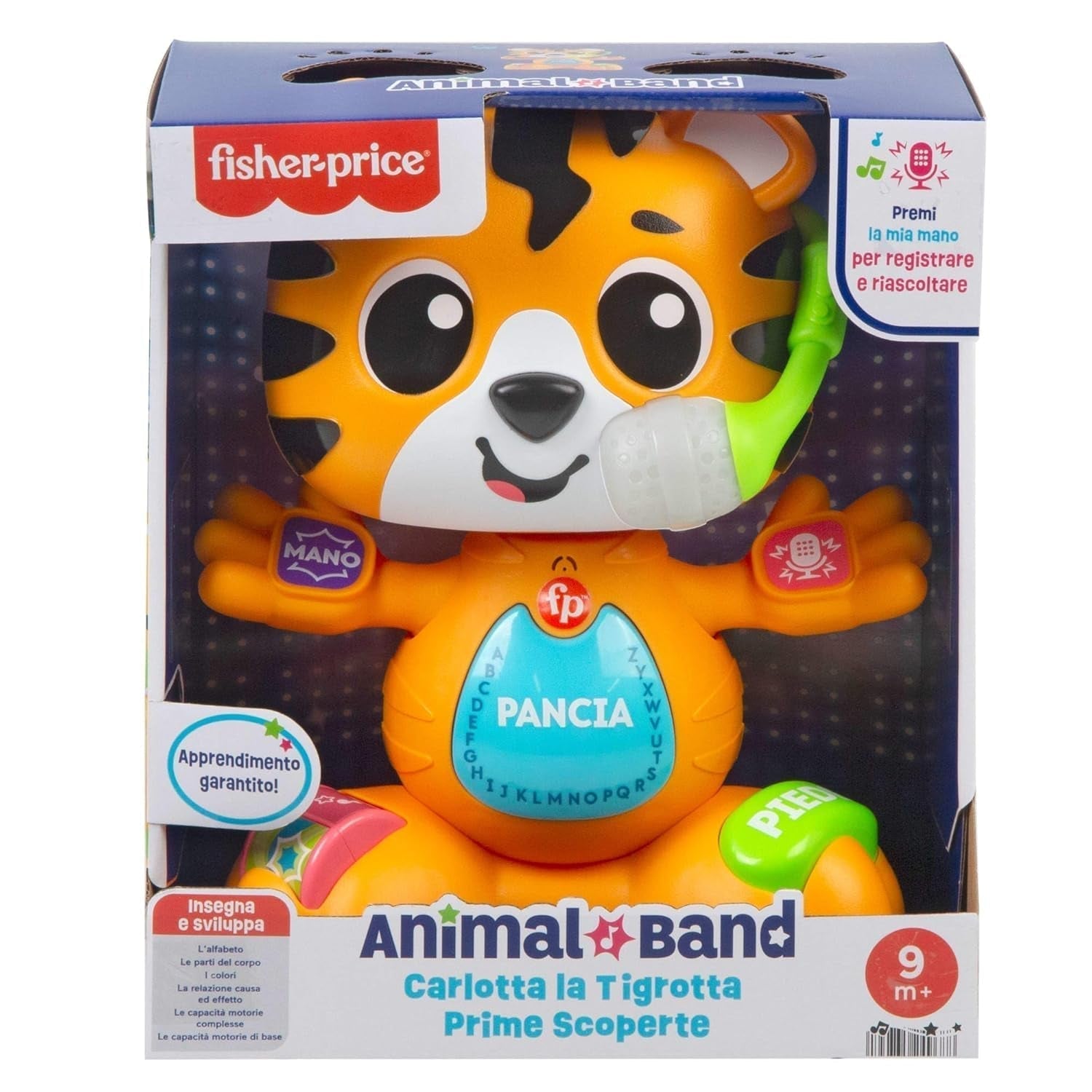 Fisher-Price pedagogisk leksak för baby och småbarn, Beat Bande Learning & Dancing Tiger Justin med ljud och ljus för bebisar från 9 månader, italiensk version, HYL04 Baby Toys Naty Shop