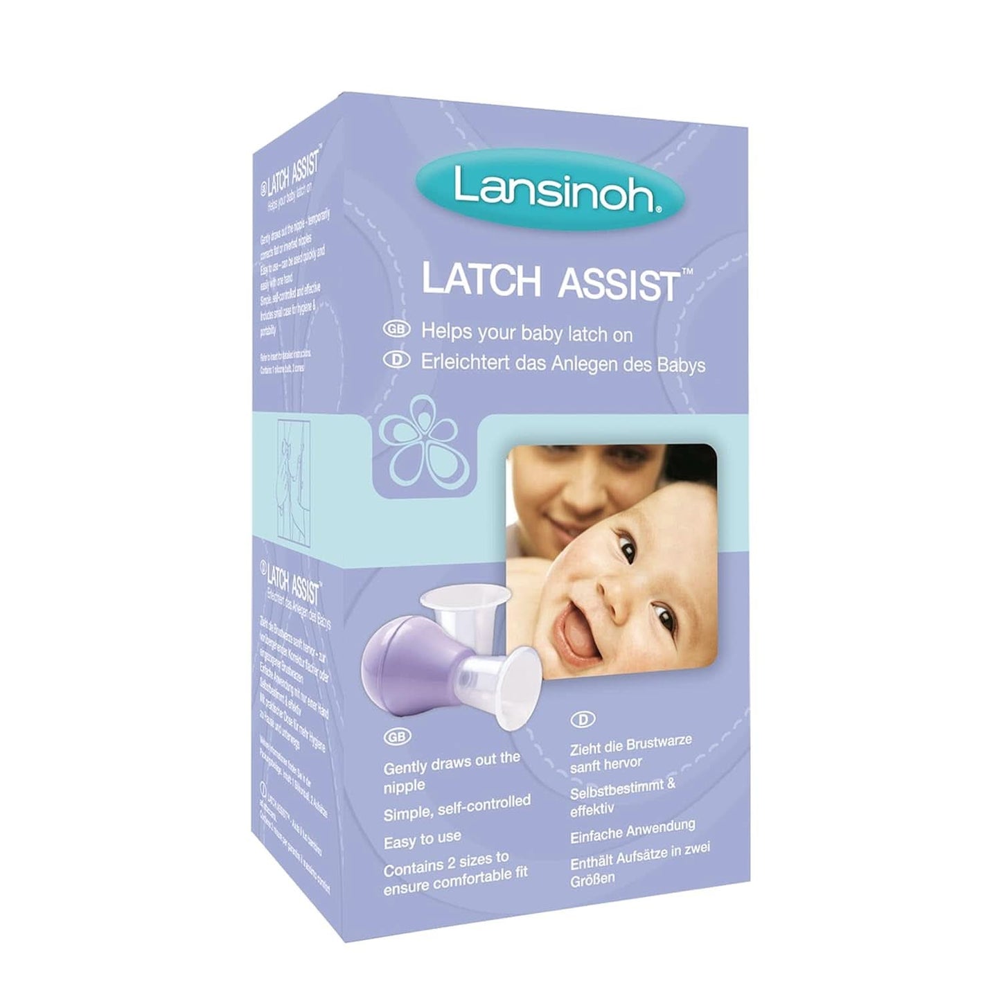 Lansinoh Latch Assist Nipple Everter med fodral för ammande mammor, erbjuder tillfällig korrigering av platta eller inverterade bröstvårtor, 2 storlekar koner i förpackningen och hygienisk bärväska Amningstillbehör Bebe Naty Shop Latch Assist