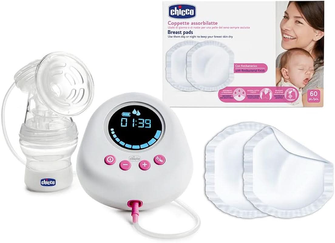 Chicco, bärbar elektrisk bröstpump, 5 nivåer av intensitet, 150 ml Tillbehör Mat och amning Bebe Naty Shop Milchpumpe + Sauger