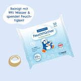 PAEDIPROTECT våtservetter för baby 1 x 10 st Känsliga våtservetter för babyvatten 99 % vattenparfymfri baby & barn ömtålig hud Kokosextrakt Mikroplastfri vegansk (5-pack)