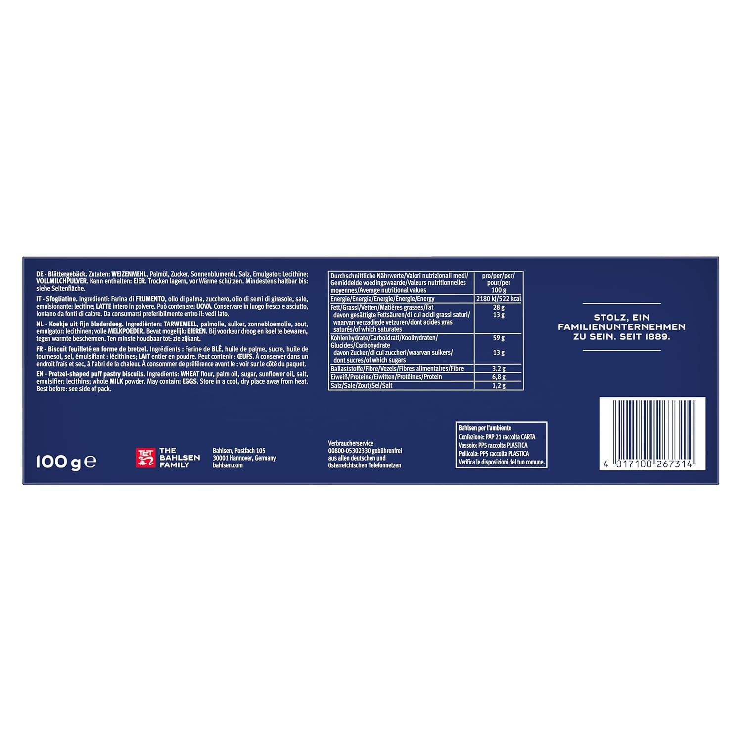 Bahlsen smördeg - Paket om 12 - Karamelliserad smördeg i form av kringla (12 x 100g)