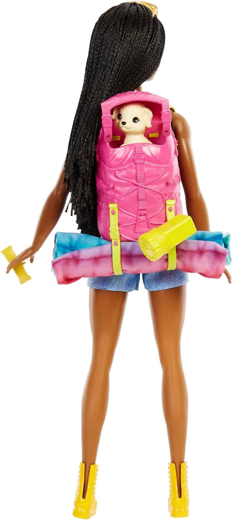 Barbie HDF74 Twin Pack Doll! Brooklyn Camping Doll (brunett med flätade pigtails, ca 29cm) med valp, ryggsäck, sovsäck, 10 campingtillbehör, present till barn från 3 år och uppåt