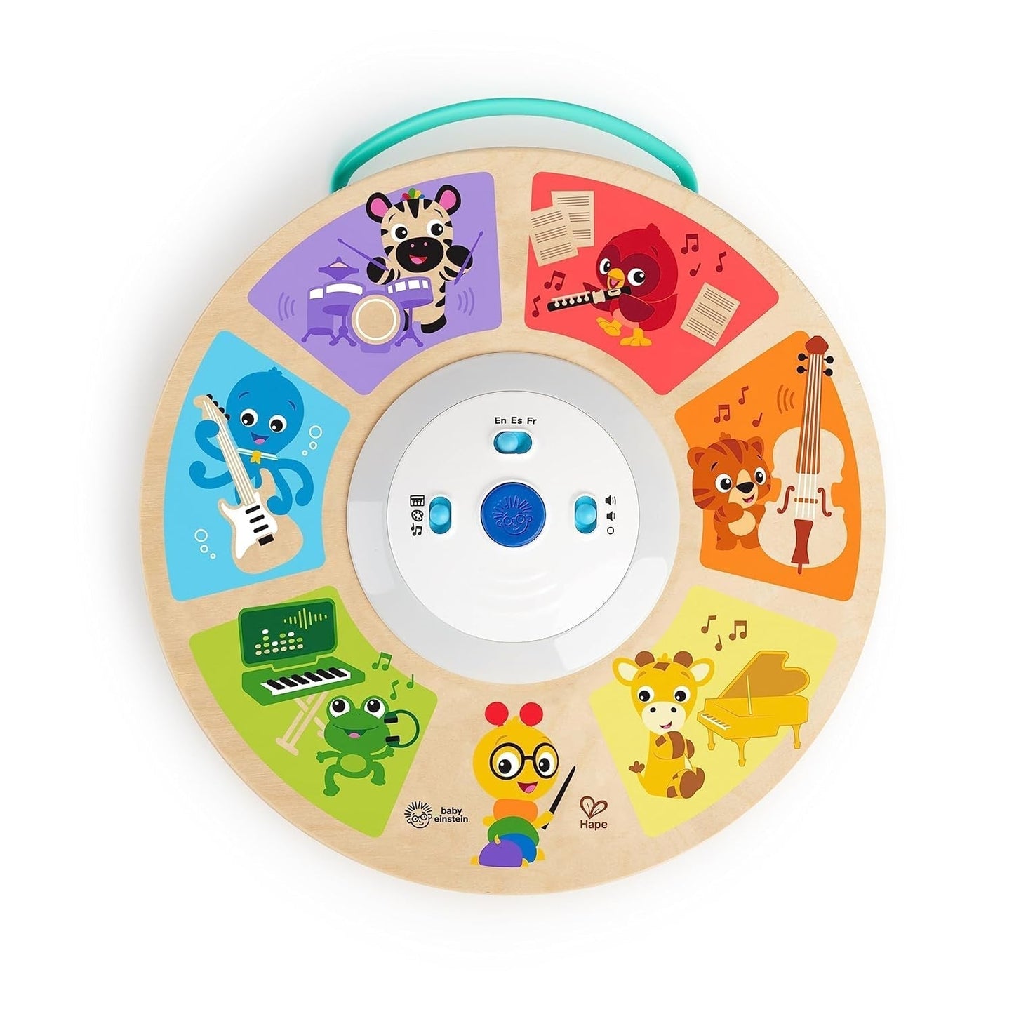 Baby Einstein, Hape, Cal's Smart Sounds Symphony Magic Touch Elektronisk aktivitetsleksak i trä på 3 språk (engelska, franska och spanska), 3 lägen, från 6 månader Bebe Naty Shop Toys Standardtitel