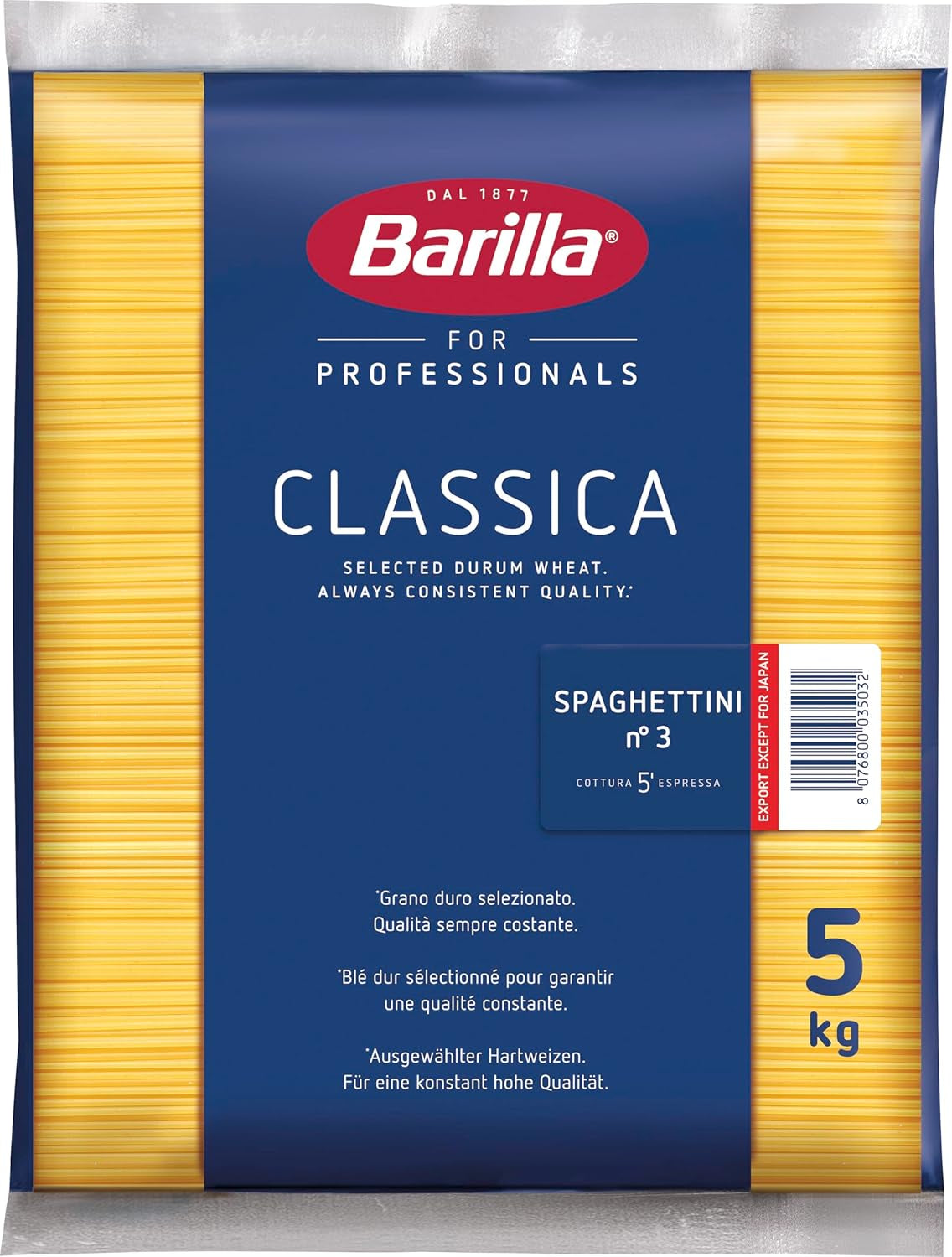Barilla Pasta Klassische Spaghetti n.5 av högkvalitativ Hartweizen immer al dente, (1 x 500 g), smaklös