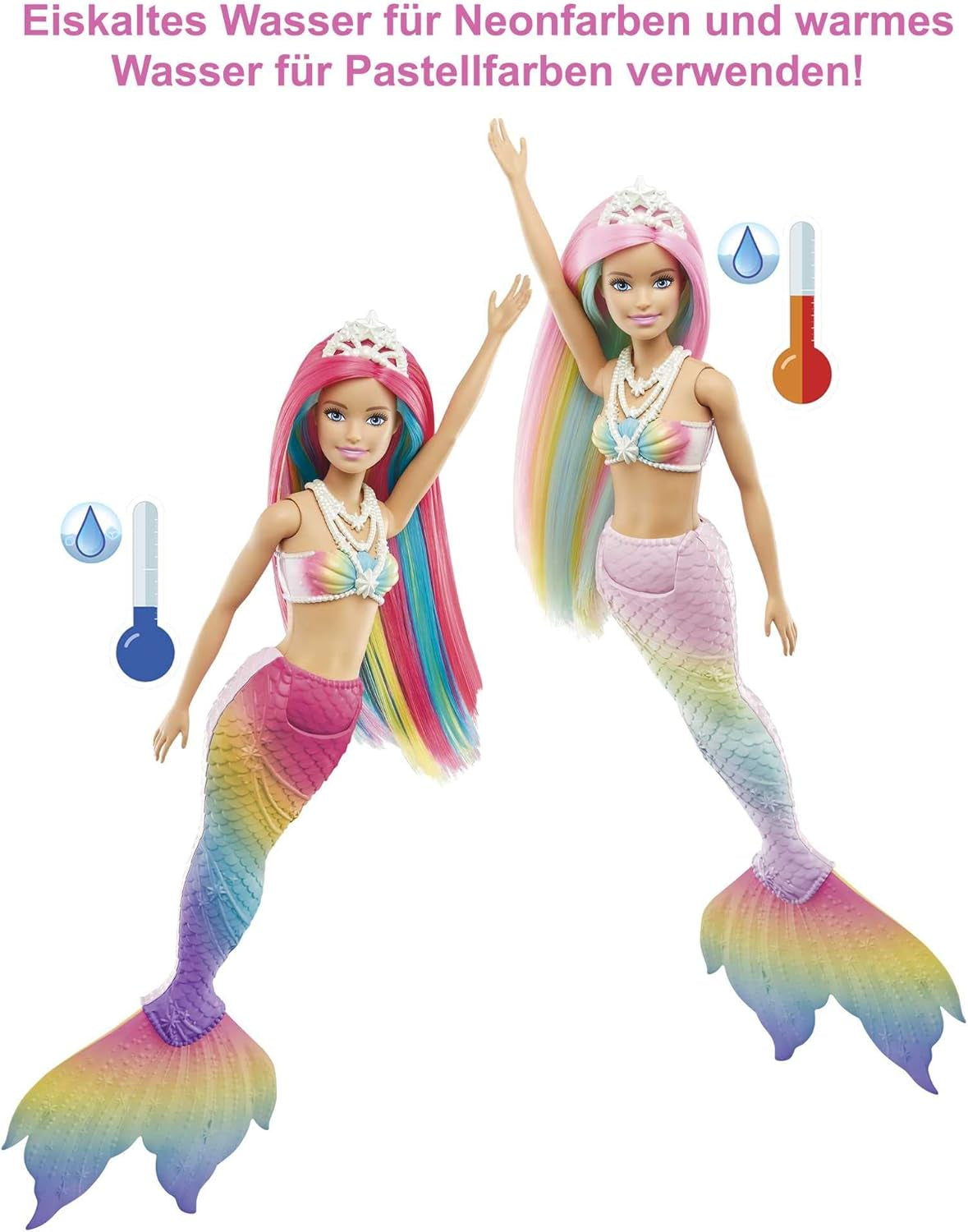 Barbie Dreamtopia Rainbow Magic Mermaid, sjöjungfru Barbie med regnbåghår, färgskiftande docka, vattenaktiverad, leksak för åldrarna 3 och uppåt, present till flickor, GTF89