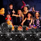 49 delar Halloween Spider Paper Bestick Set Inklusive tallrikar, servetter, glas och bordsduk. Svart servisset med desserttallrikar, servetter och glas.