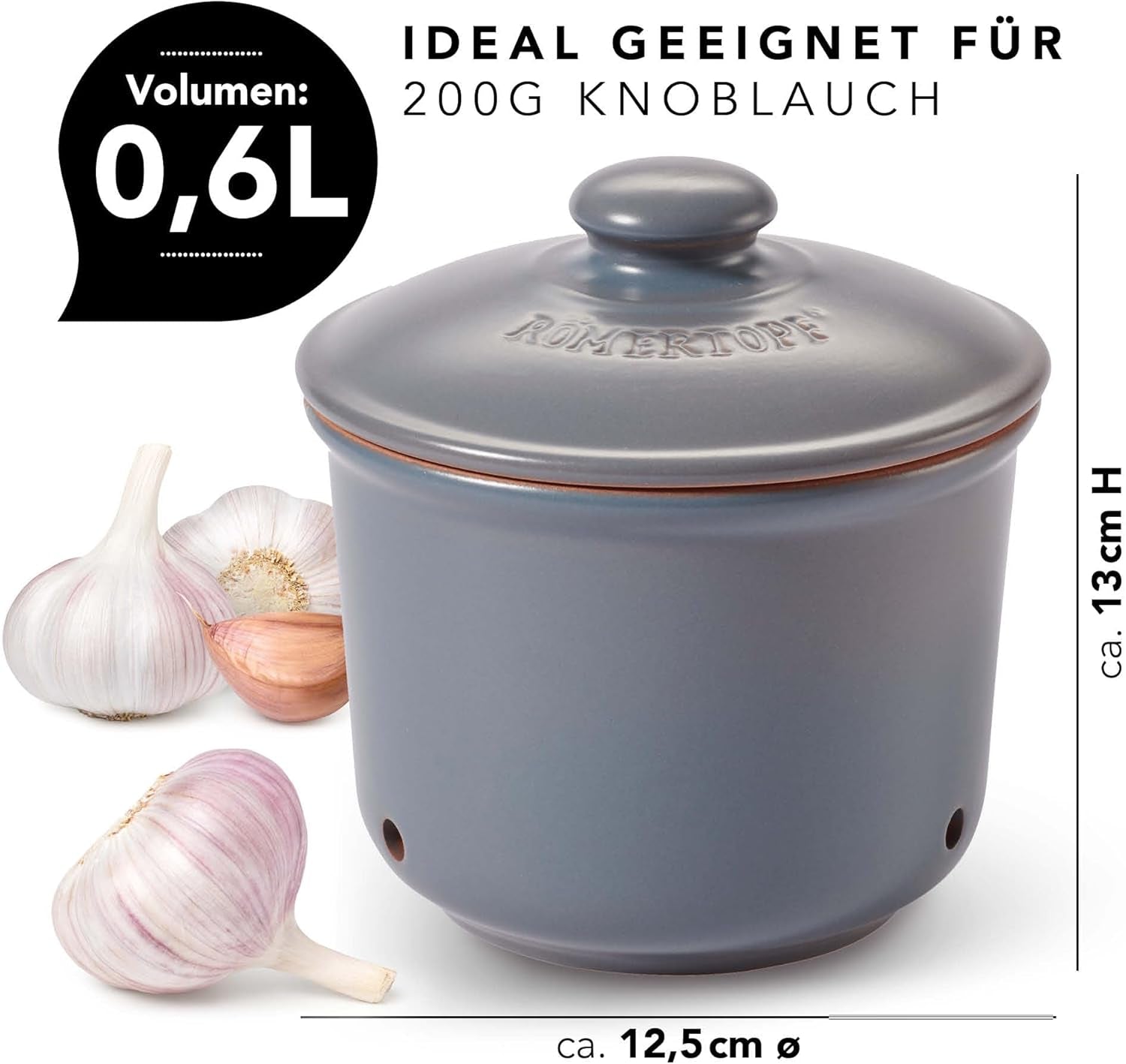Römertopf vitlökspotta färsk kruka gjord av naturlig lera för lång hållbarhet av mat som vitlök Ø 12,5 cm vit Matförvaringslådor Naty Shop
