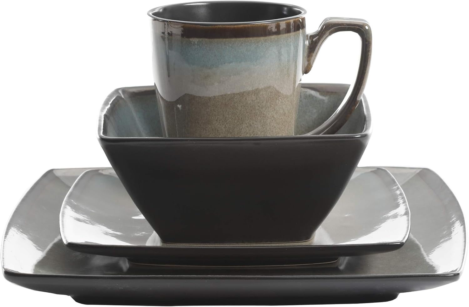 Tequesta Reactive Glaserad Stengods fyrkantig 4-personers servisset (16 delar) Taupe