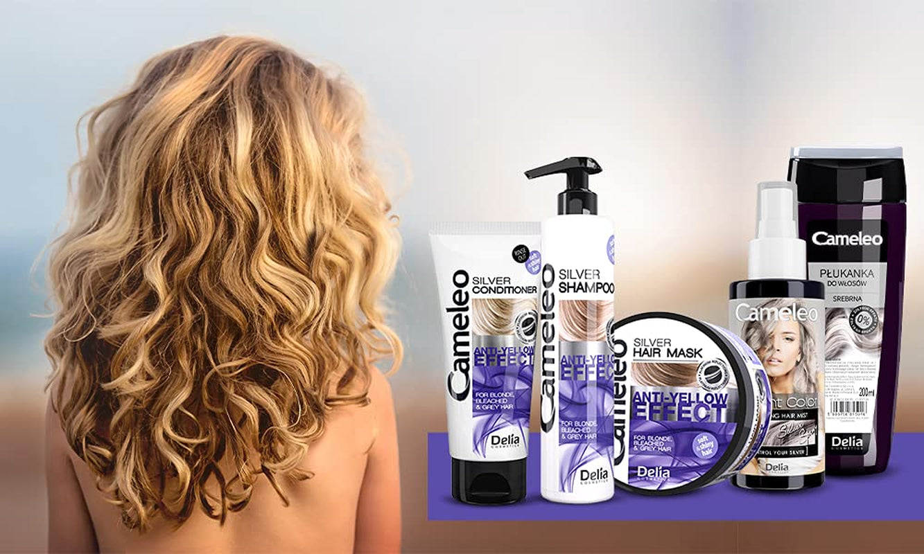 Cameleo - Silverfärgningsmask - Ingen gul effekt - Violettbehandling och färgskydd för blont, grått, vitt hår - Platinanyanser - UV-skydd - Parabenfri - 200 ml Naty Shop hårmask