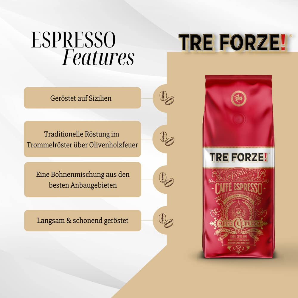 Espresso Caffè - Espressobönor - Rostade traditionellt över olivvedeld, handgjorda på Sicilien - Premium kaffebönor 250 g för helautomatiska kaffemaskiner och portafiltermaskiner