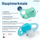 Twistshake babynappar – förpackning om 2 | Ortodontisk form | Ultralätt | Mjuk silikonnapp | BPA-fri | Lämplig för bebisar från 6 månader | Blå Grön