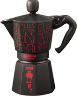 Bialetti Moka Express Stranger Things 6-kopps kaffebryggare, musikknapp med USB-C-laddningsfunktion, inte lämplig för induktionshällar, 6 koppar (270 ml), svart