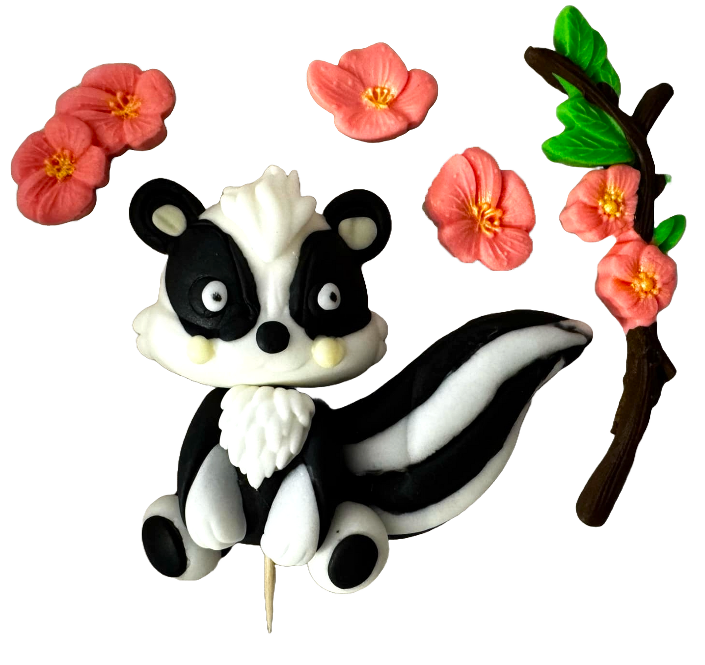 Set med 5 ätbara sugarpaste dekorationer, Skunk chicks Sugarpaste dekorationer Nati Shop