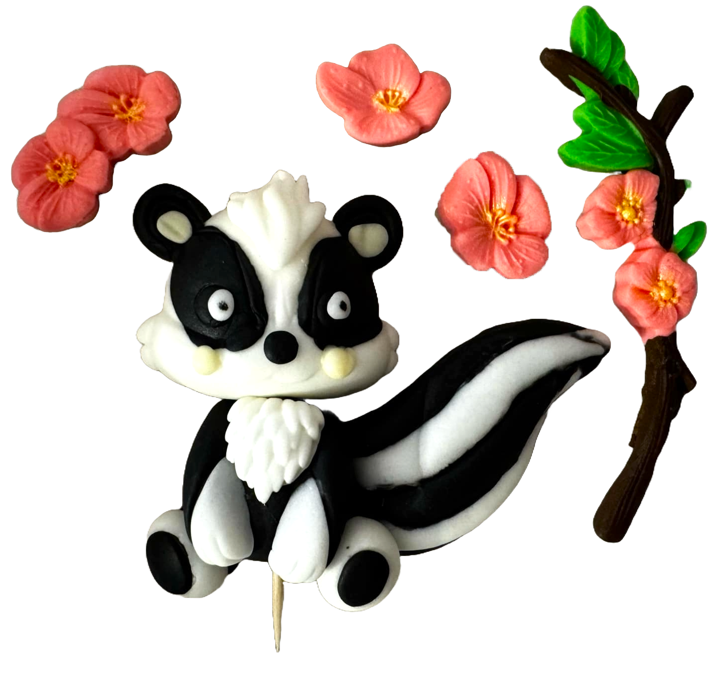 Set med 5 ätbara sugarpaste dekorationer, Skunk chicks Sugarpaste dekorationer Nati Shop