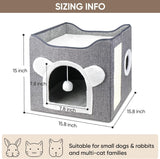 Katzenbetten für Indoor Katzen, Faltbares Katzenhaus, Katzenhöhle 2 Schicht Würfel Großer Raum Katzenbett mit Kratzbrett und Spielball, 15,8 x 15,8 x 15tum